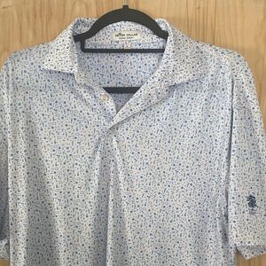 Peter Millar Blue and White Patterned Polo